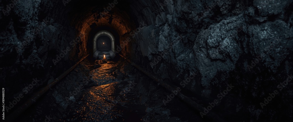 Fototapeta premium Light shining at the far end of a dirty sewer tunnel