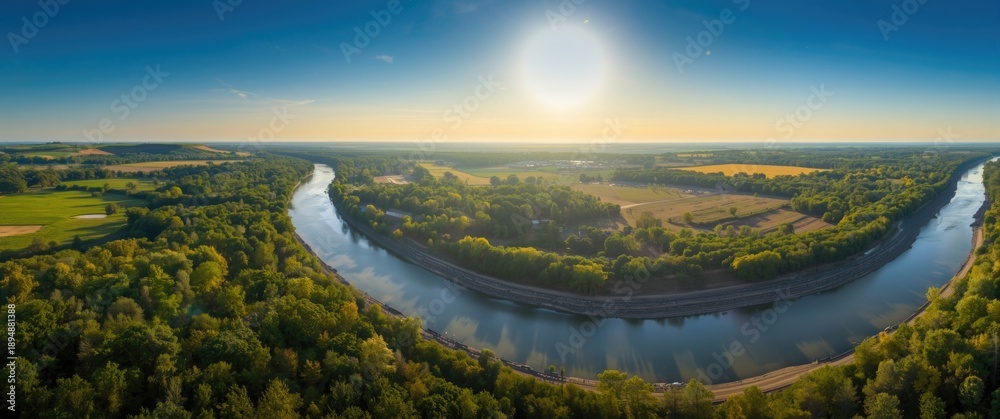 Obraz premium Aerial shot of the Platte River valley during summer near Kearney, Nebraska