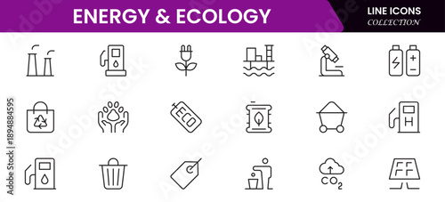 Ecology icons depicting nature, sustainability, environment, recycling, conservation, renewable energy, wildlife, green technology, climate, earth, plants, ecosystem, biodiversity, preservation, and e