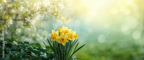 Beautifully blooming daffodils in full splendor