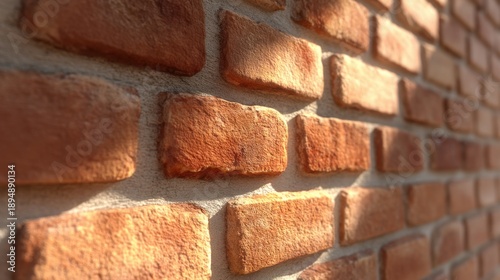 Close-Up View of Textured Red Brick Wall with Warm Lighting and Shadows Highlighting Surface Detail and Unique Characteristics of Each Brick