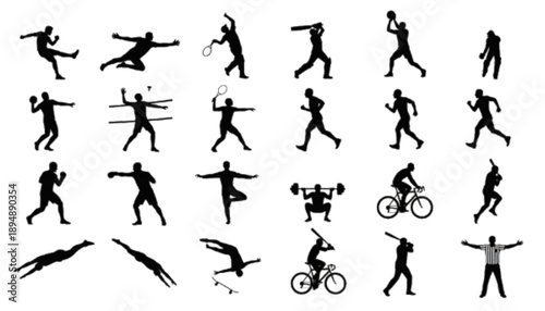 Athletes Silhouettes Set for Various Sports and Fitness Activities