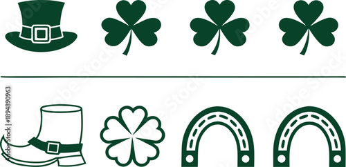 St patrick s day symbols and symbols of good luck shamrocks horseshoes leprechaun hat and boot