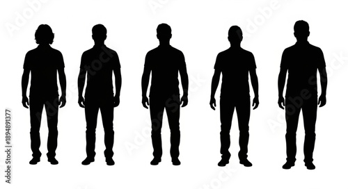 Five Silhouettes of Men Standing in a Row.