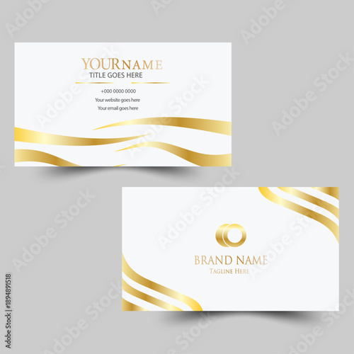 Premium luxury business card design, corporate identity branding template, elegant gold and white color layout, professional visiting card