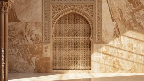 Ornate wall carvings from the Alhambra Palace in Granada providing a historic setting for architectural decoration, preservation efforts, and cultural significance, World Heritage Day