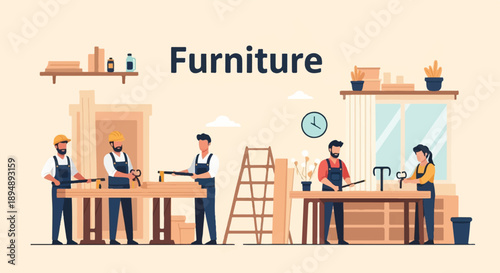 Carpenters working together in a workshop