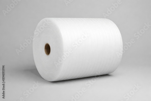 Side view of foamed polyethylene roll presented on simple gray backdrop