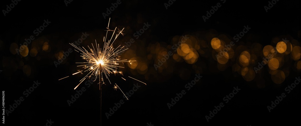 Fototapeta premium Isolated Sparkler Against Black Background with Defocused Lights and Bokeh