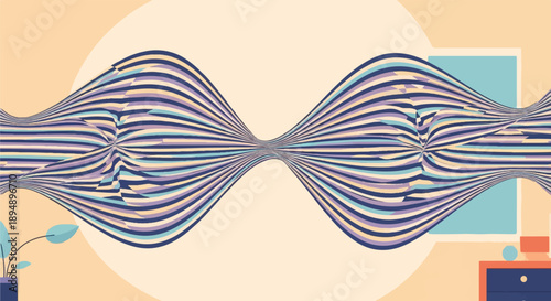 Abstract wavy lines in pastel colors with a minimal home decor setup