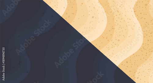 Abstract wavy lines of dark blue and sandy yellow with speckled texture