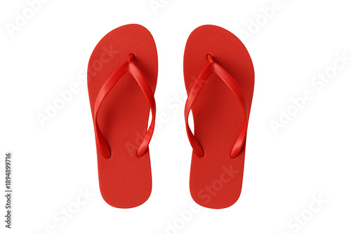 Pair of red beach slippers isolated on transparent background