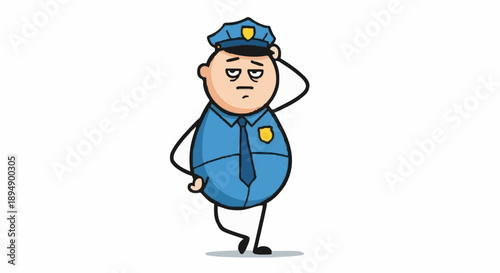 Tired Cartoon Police Officer Feeling Exhausted and Stressed.