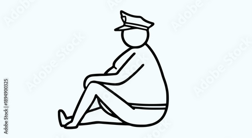 Stylized police officer sitting down simple line art.