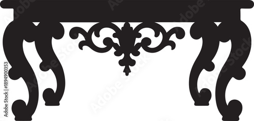 Elegant Black Silhouette of an Ornatete tea Table with Scrollwork Legs