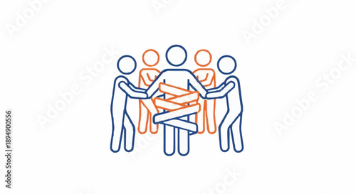 Teamwork concept illustration of people helping one person.