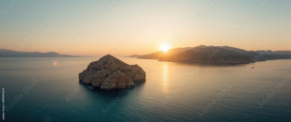 Naklejka premium Morning sunrise over the Greek coastline in Greece Peloponnese Mani. Beautiful scenic natural landscape