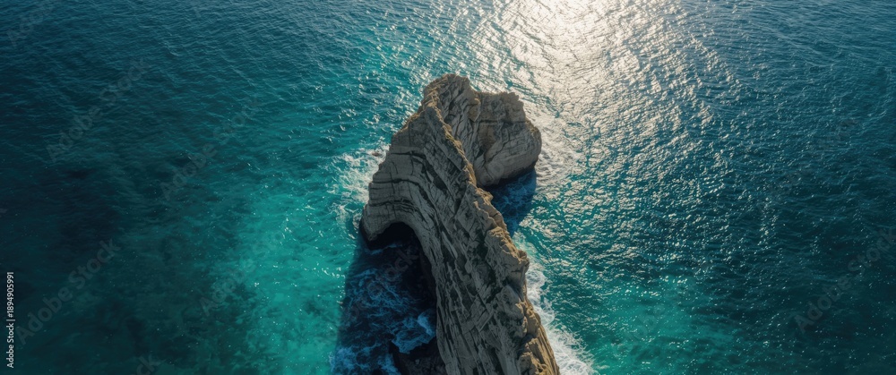 Fototapeta premium Between Castro and Santa Cesarea Terme in Puglia, the Salento coast boasts a marvelous Italian sea with crystal-clear, transparent waters in blue and green hues