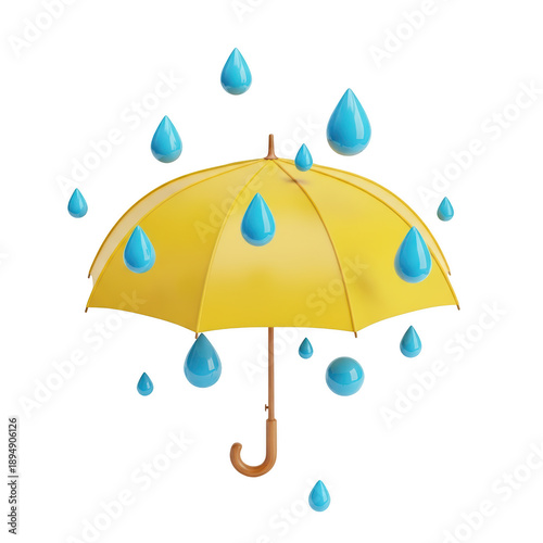 Bright yellow umbrella protecting from rain isolated on transparent background
