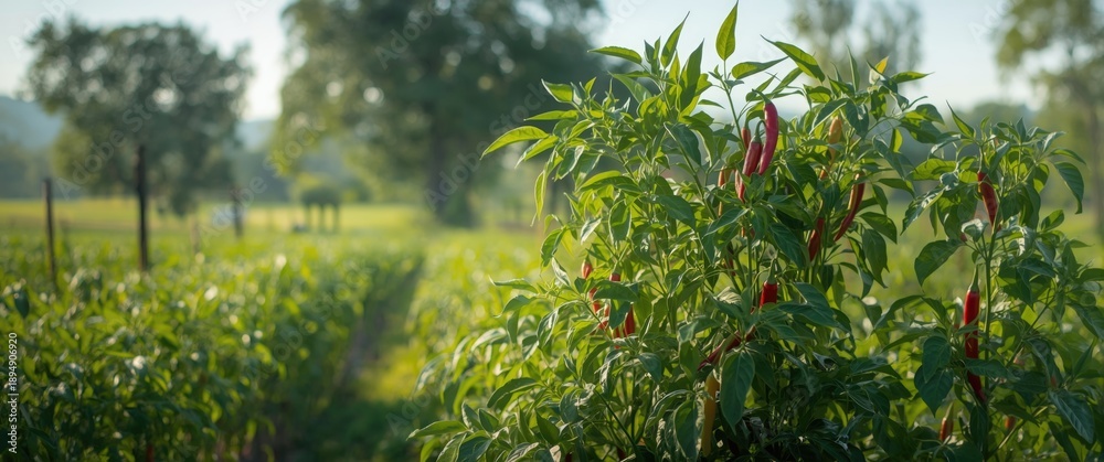Naklejka premium View of recently planted chili crops