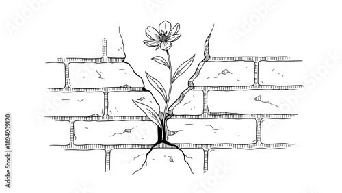 Resilience Flower in Concrete Line Art Strength Growth Concept