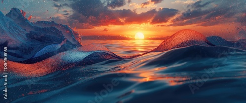 Sunset over the ocean with abstract environmental themes