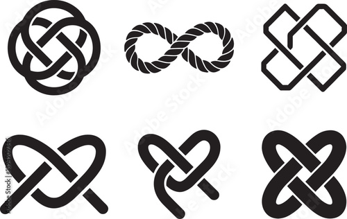 Simple knot icon set with clean vector symbols for rope, tie, craft, and design use.