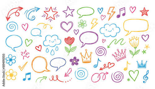 Line hand drawn brush marker arrow, heart, crown element set. Hand drawn sketch marker underline shape, arrow, star scribble brush pen stroke element