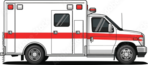 Emergency ambulance vehicle side view medical transport illustration