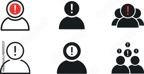 Icons of people with warning exclamation marks, user attention