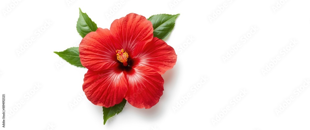 Naklejka premium White background with Red Hibiscus flower isolated