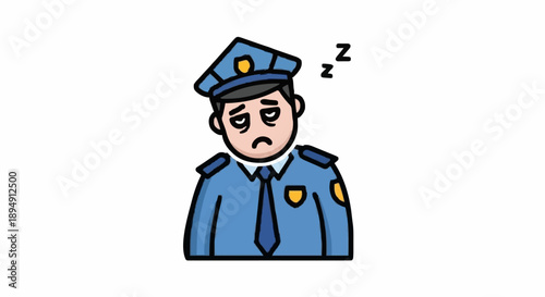 Tired Police Officer Sleeping Exhausted Uniformed Law Enforcement.