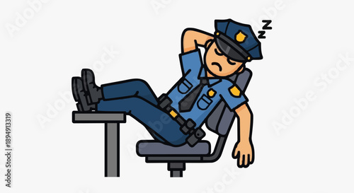 Tired Police Officer Sleeping at Desk Exhausted Law Enforcement Officer.