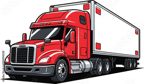 Red semi truck trailer hauling cargo on white trailer