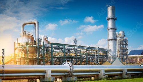 industrial metal pipeline oil and gas factory outside view in sunny day blue sky industrial factory wallpaper