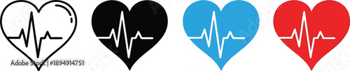 Heart shape icons with electrocardiogram heartbeat line graphics
