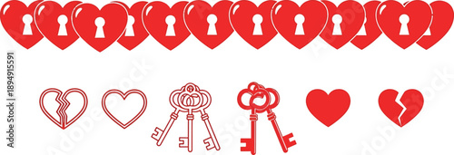 Romantic heart lock and key symbols for love and relationship design