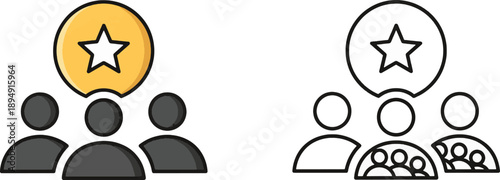 Group of people with star icon. leadership, best team, award winners