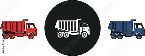 Dump truck vector icon. construction tipper, lorry, dumper, heavy vehicle