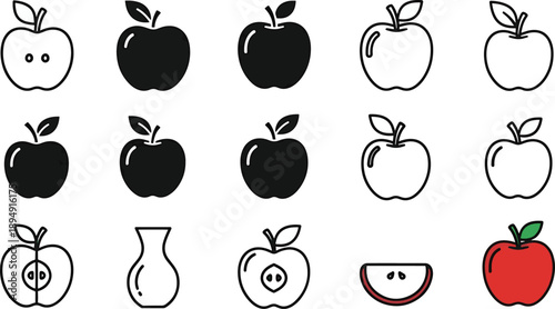 Apple icon collection featuring different styles shapes and colors
