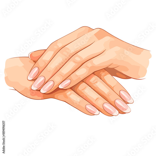 Close-up of manicured hands resting on each other in soft light  