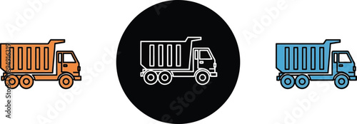 Dump truck icons orange white and blue construction vehicle symbols