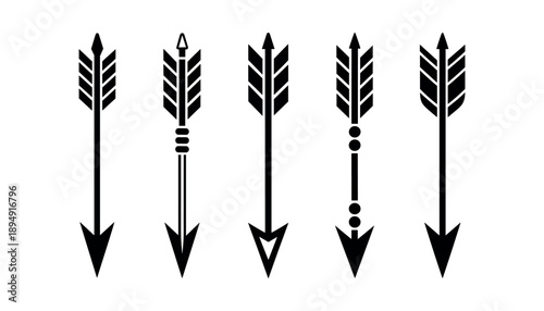 Black arrows with different on white background arrow feathered arrows pointed tips