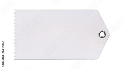Fotografie Blank white plastic tag label with metal grommet on white background