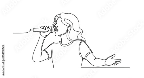 Woman Singing into Microphone with Passion.