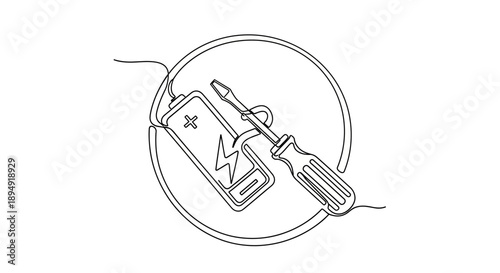 Screwdriver Repairing Mobile Phone Battery Illustration.
