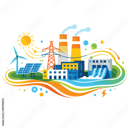 Dynamic energy production illustration with renewable sources