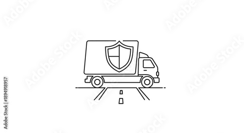 Delivery Truck with Shield Protection Icon.