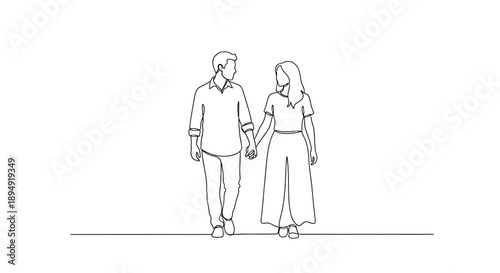 Man and Woman Holding Hands Illustration.