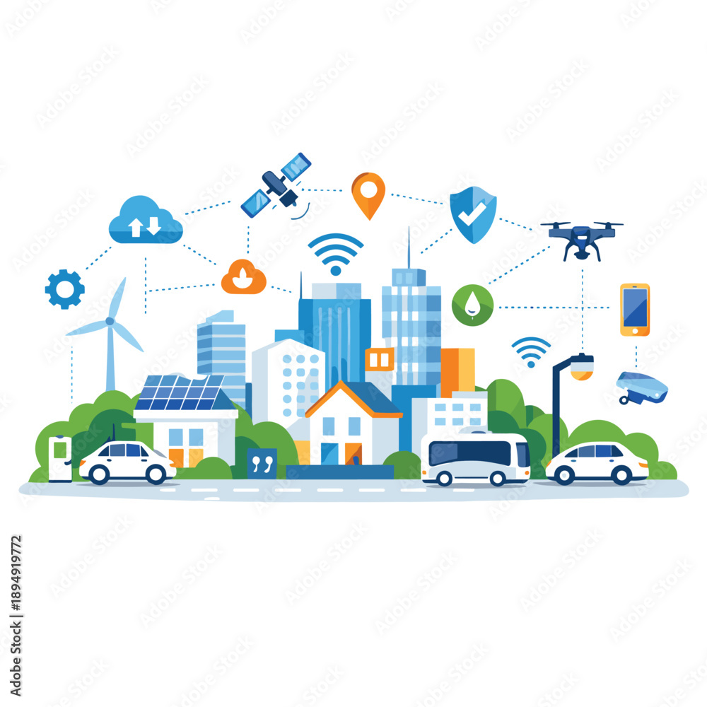 Fototapeta premium Connected urban environment with smart technology